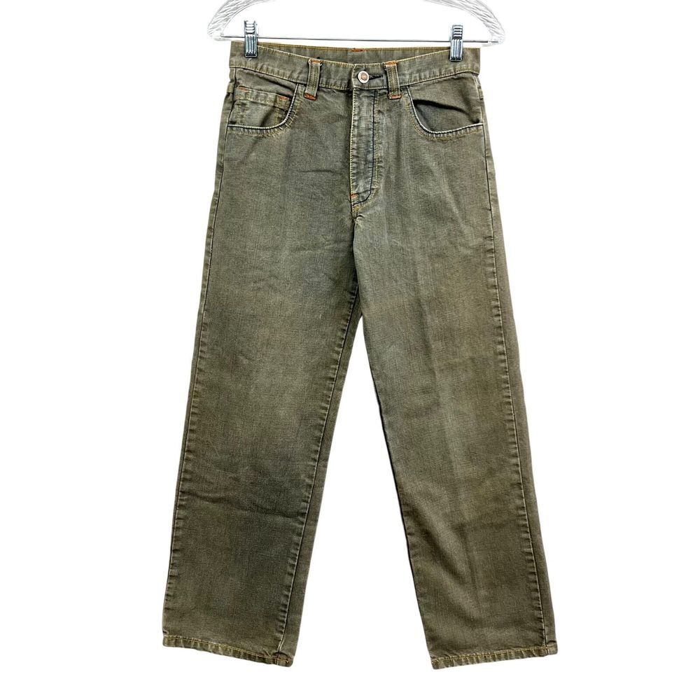 Karl Kani Gold Womens Jeans Straight Leg Graffiti Back Pockets Moss Green Sz 12*